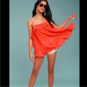 Free People Orange Ruffled Asymmetrical Camisole